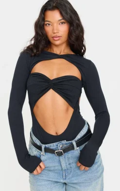 Black Contour Jersey Cut Out Bodysuit
