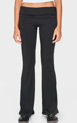 Black Contour Jersey Foldover Waist Ruched Side Flared Pants
