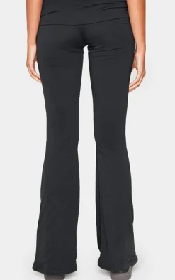 Black Contour Jersey Foldover Waist Ruched Side Flared Pants