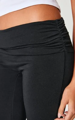 Black Contour Jersey Foldover Waist Ruched Side Flared Pants