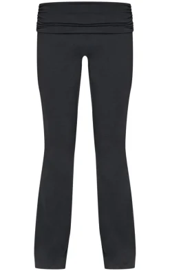 Black Contour Jersey Foldover Waist Ruched Side Flared Pants