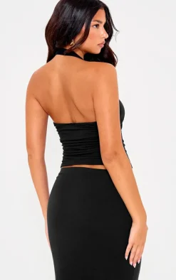 Black Contour Jersey Halterneck Top