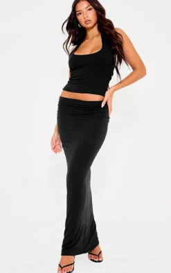 Black Contour Jersey Halterneck Top