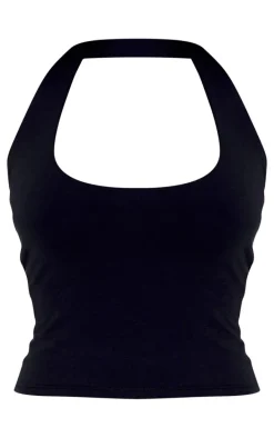 Black Contour Jersey Halterneck Top