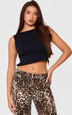 Black Contour Jersey Strappy Back Detail Crop Top