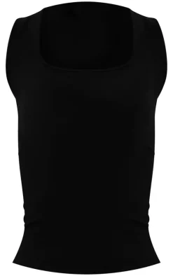 Black Contour Scoop Neck Fitted Vest Top