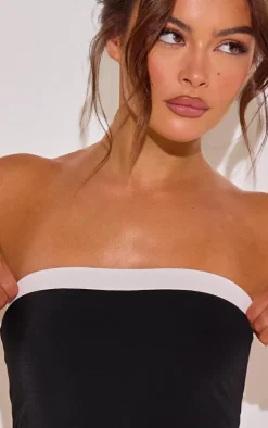 Black Contrast Binding Bandeau Swimsuit