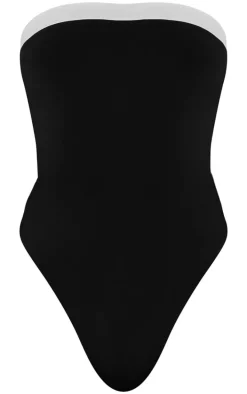 Black Contrast Binding Bandeau Swimsuit