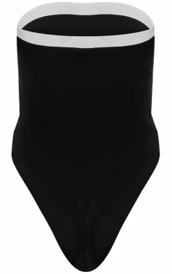 Black Contrast Binding Bandeau Swimsuit