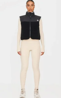 Black Contrast Borg Crop Puffer Vest