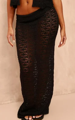 Black Contrast Crochet Knit Maxi Skirt
