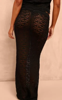 Black Contrast Crochet Knit Maxi Skirt