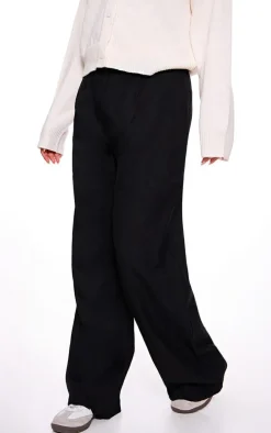 Black Contrast Double Waistband Detail Tailored Pants