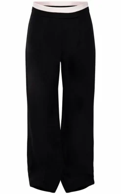 Black Contrast Double Waistband Detail Tailored Pants