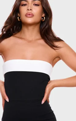 Black Contrast Fold Over Bandeau Romper