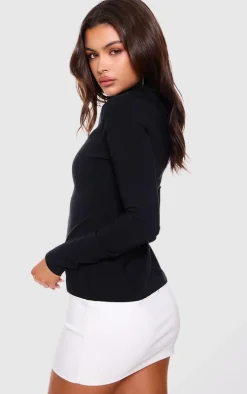 Black Contrast Hem High Neck Bodycon Dress