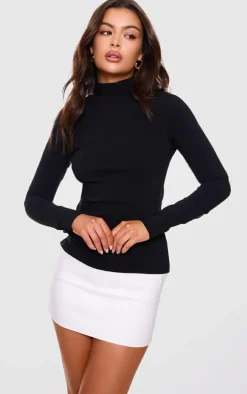 Black Contrast Hem High Neck Bodycon Dress