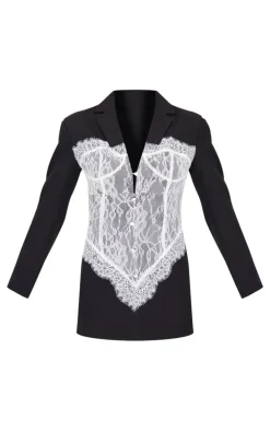 Black Contrast Lace Corset Blazer Dress