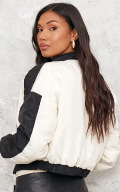 Black Contrast Panel Lightweight Puffer Jacket