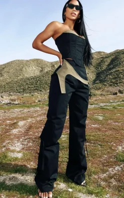 Black Contrast Panel Pocket Detail Cargos