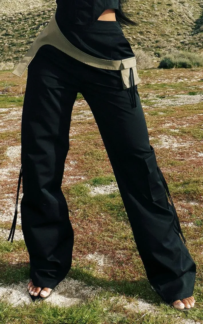 Black Contrast Panel Pocket Detail Cargos