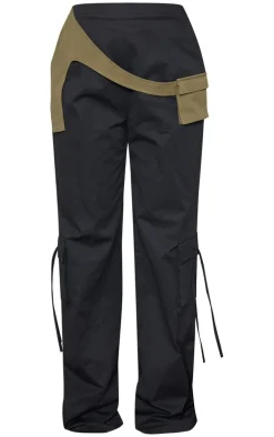 Black Contrast Panel Pocket Detail Cargos