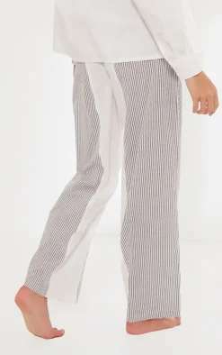 Black Contrast Pinstripe Linen Look Pants