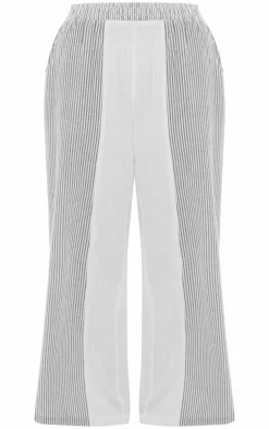 Black Contrast Pinstripe Linen Look Pants