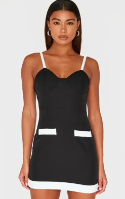 Black Contrast Pocket Detail Mini Dress