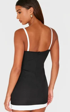 Black Contrast Pocket Detail Mini Dress