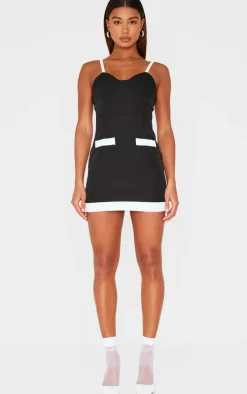 Black Contrast Pocket Detail Mini Dress