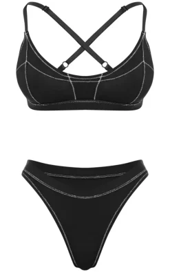 Black Contrast Stitching Lingerie Set