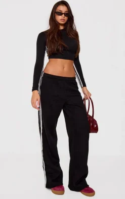 Black Contrast Stripe Wide Leg Sweatpants