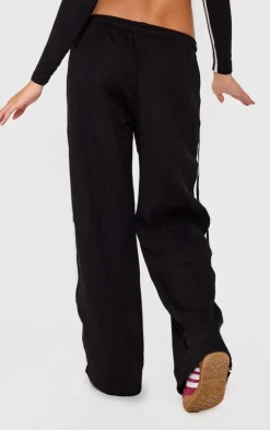 Black Contrast Stripe Wide Leg Sweatpants