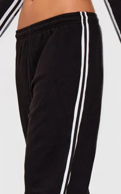 Black Contrast Stripe Wide Leg Sweatpants