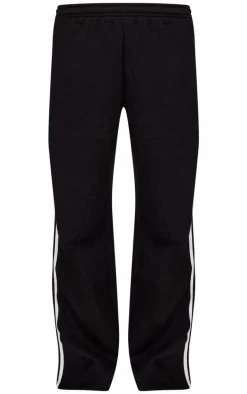 Black Contrast Stripe Wide Leg Sweatpants