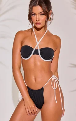 Black Contrast Tie Side Bikini Bottoms