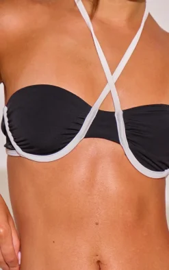 Black Contrast Tie Side Bikini Bottoms