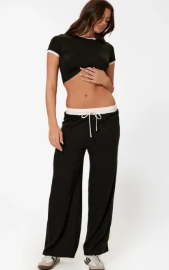 Black Contrast Wide Leg Pants