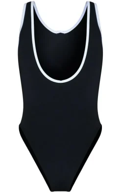 Black Contrast Zip Front Scuba Swimsuit