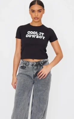 Black Cool It Cowboy Baby Doll Tee