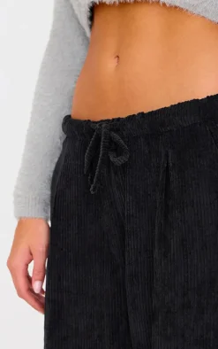 Black Cord Low Rise Drawstring Wide Leg Pants