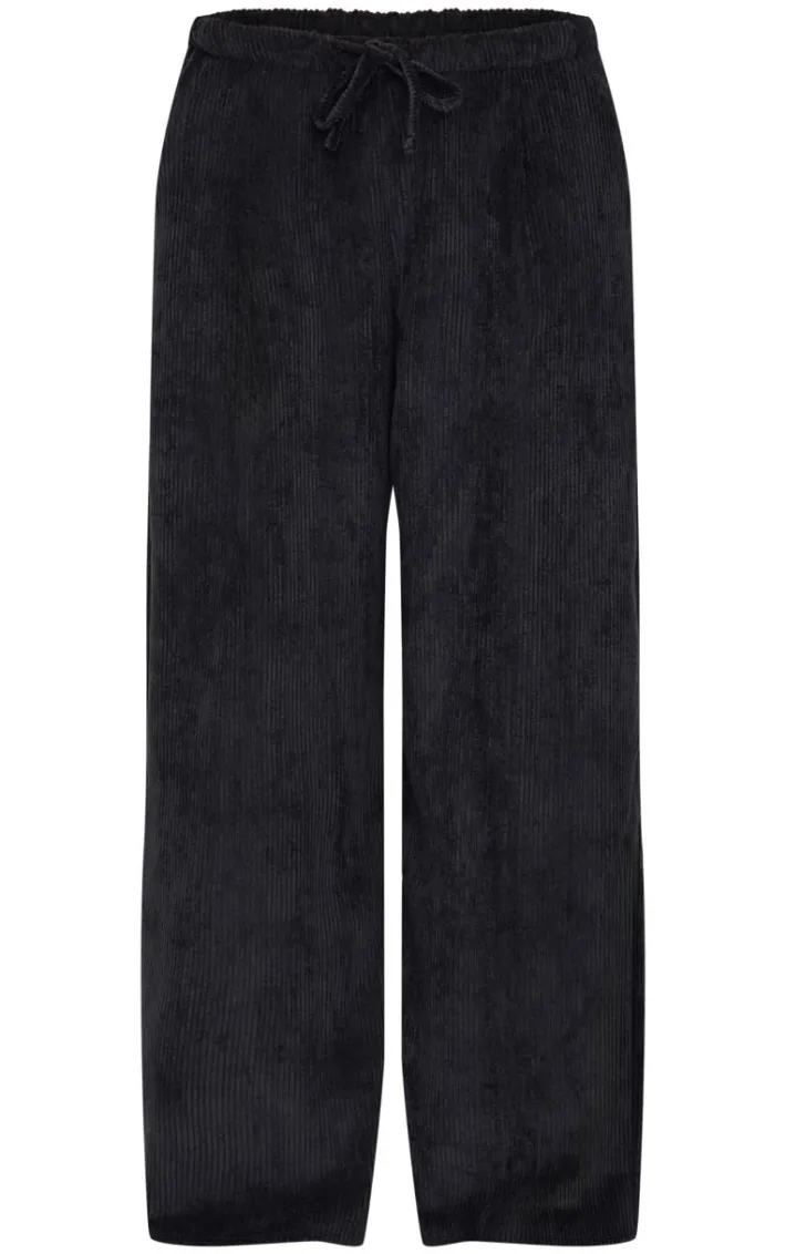 Black Cord Low Rise Drawstring Wide Leg Pants