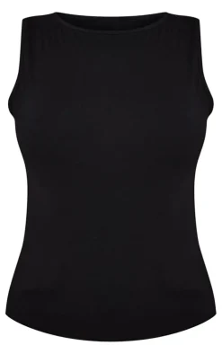 Black Cotton Boatneck Sleeveless Top