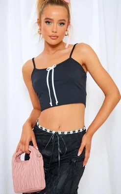 Black Cotton Bow Tie Front Cami