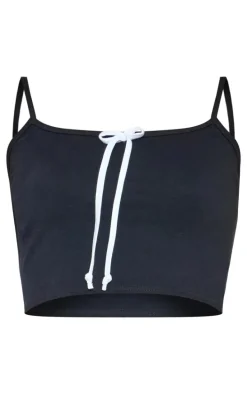 Black Cotton Bow Tie Front Cami