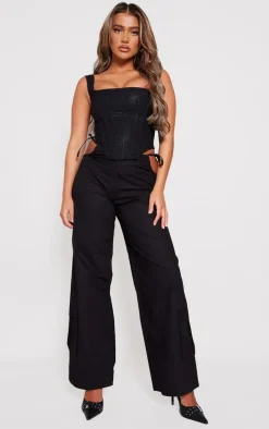 Black Cotton Cut Out Tie Side Pants