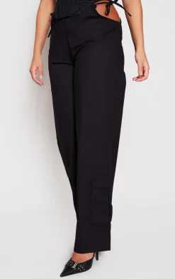 Black Cotton Cut Out Tie Side Pants