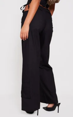 Black Cotton Cut Out Tie Side Pants
