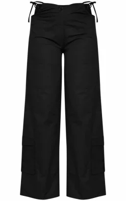Black Cotton Cut Out Tie Side Pants